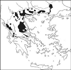 Χάρτης Κατανομής του Πελαργού στην Ελλάδα